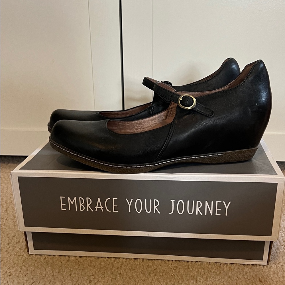 Dansko Loralie Black Leather Mary Jane  Wedges